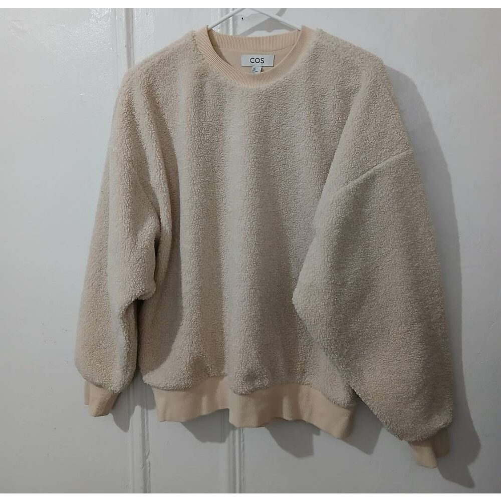 Cos womens small drop Baloon sleeve beige cream sherpa fleece teddy sweater